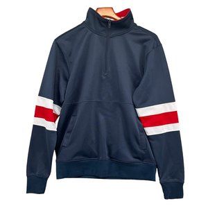 Bleecker Mercer 1/4 Zip Sweatshirt Mens Blue Red Athletic Pullover Jacket Size M